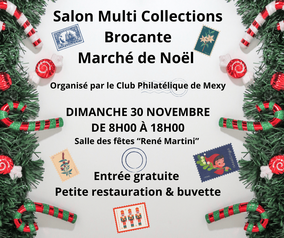 Salon Multi Collections Brocante Marché de Noël DIMANCHE 30 NOVEMBRE DE 8H00 À 18H00 Salle des fêtes “René Martini”