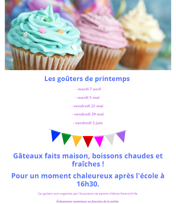 [Mardi 5 mai 2026] Les Goûters de printemps – Parents &lsquo;Vrille